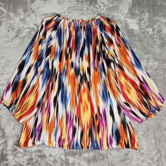 Chico's Blouse Womens XL (3) Bright Watercolor Peasant Smocked 3/4 Sleeve Gypsy - Picture 2 of 7